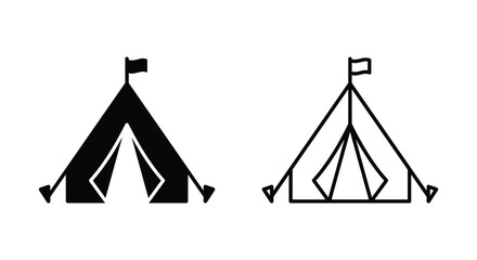 Two tent silhouettes with flags a simple black and white vector illustration silhouette tents camping outdoors adventure travel © Singdha