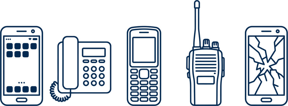 Various old and damaged phones are shown side by side on a table indoors.