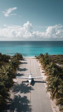  plane on the runway on the island
