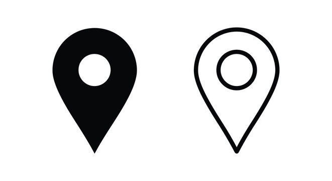 Two Map Marker Icons In Solid And Outline Styles Black And White Silhouette location pin pinpoint geographic point