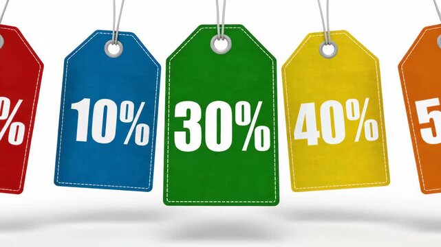 Colorful discount price tags with percentage offers on white