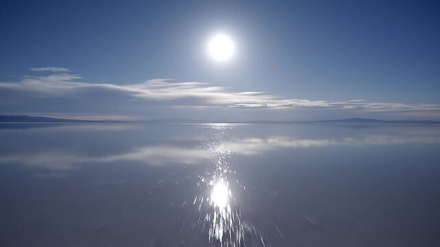 A photorealistic moonlit salt flat background with a reflective ground plane and faint moving clouds