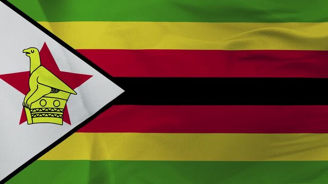 Zimbabwean flag fabric with bird emblem and colored stripes