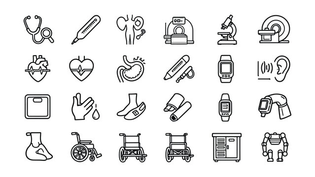 Medical health care and hospital line icons set for website or application design