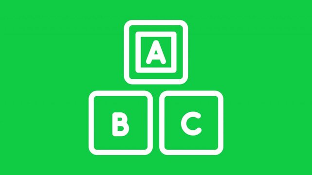 Animated alphabet blocks outline icon with transparent background, perfect for early education, preschool learning, children's education, literacy, typography and motion graphics.