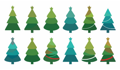 Fototapeta premium Flat Vector Decorated Christmas Tree Cartoon Icon Set