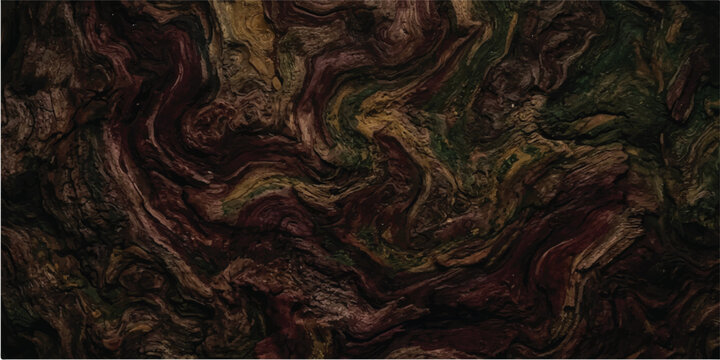 Wavy layered dark brown burl wood grain texture background