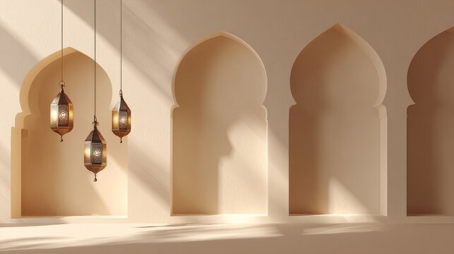 architecture background with arche and hanging lantern