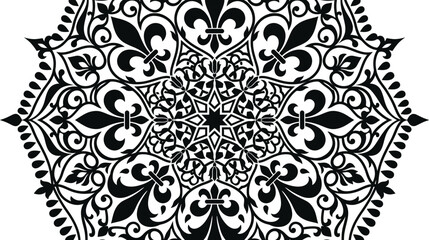 Ornamental Fleur de Lis Mandala Vector with Decorative Floral Pattern Vintage Arabesque Design and Elegant Monochrome Ornament © Sakibul