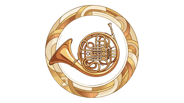 French Horn Vector Illustration in Gold Decorative Frame