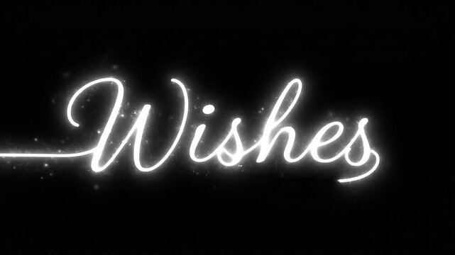 Wishes Glowing White Calligraphy Script Writing Animation on Black Background