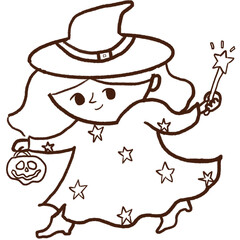 Fototapeta premium Chibi witch Halloween coloring Clipart 