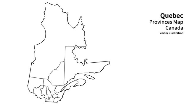 Quebec Map with Administrative Boundaries, Minimal Canada Province Regions Districts Line Vector Illustration