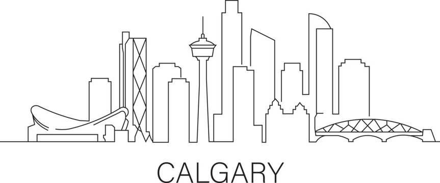 Black line art of Calgary skyline