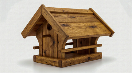 Comedero de madera para aves silvestres ideal para jardines y conceptos de naturaleza. © Argiduna