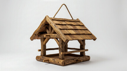 Comedero de madera para aves silvestres ideal para jardines y conceptos de naturaleza. © Argiduna