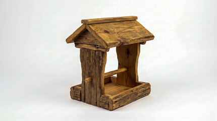 Comedero de madera para aves silvestres ideal para jardines y conceptos de naturaleza. © Argiduna
