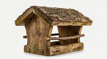 Comedero de madera para aves silvestres ideal para jardines y conceptos de naturaleza. © Argiduna