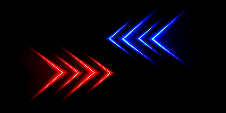 Neon Blue And red Direction Arrows With Fast Motion Light Trails.