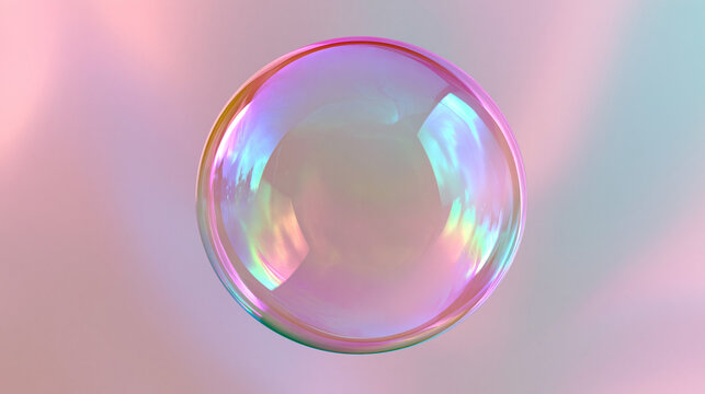 Large pink bubblegum bubble with iridescent highlights against a pastel background.