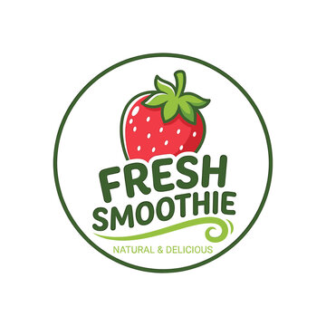 Fresh smoothie logo design featuring vibrant strawberry illustration and natural delicious tagline