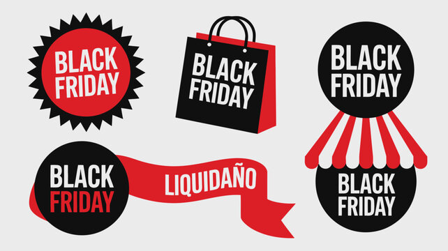 Diverse set of Black Friday marketing icons for holiday season sales and deals