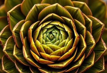Obraz premium Close-up of artichoke's spiraling, overlapping bracts revealing Fibonacci sequence, natural pattern, scale