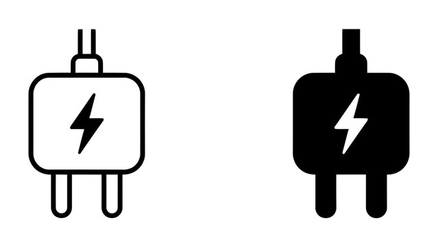 Electric Plug Icon: A set of two stylized icons representing an electric plug, one outlined in black and white, the other solid black.