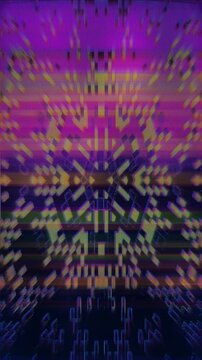 Magenta and orange pixel sorting glitch snowflake with CRT scanline distortion flickering on a seamless loop. Digital noise pattern suits Y2K party visuals and synthwave music video background