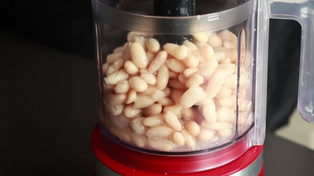 Blending Cooked Beans into Smooth Creamy Puree in Blender