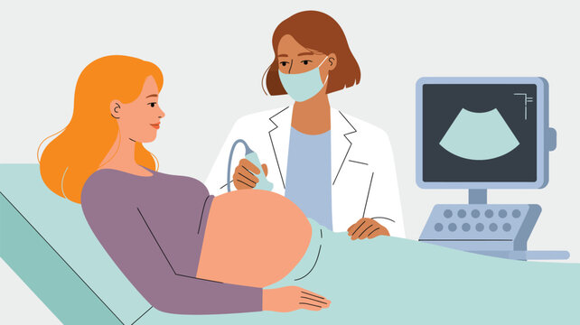 Doctor performing a prenatal ultrasound scan on an expectant mother