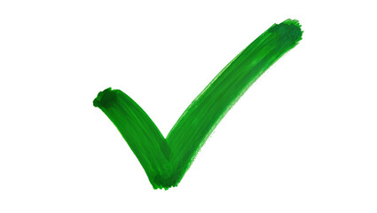 Isolated hand-painted green tick mark symbol for success, approval, positive selection. © Ciara