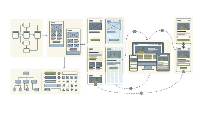 Website user interface design workflow and responsive wireframing