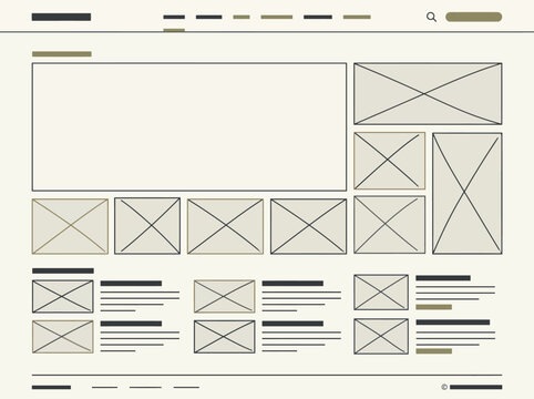 Professional website wireframe template with interface elements