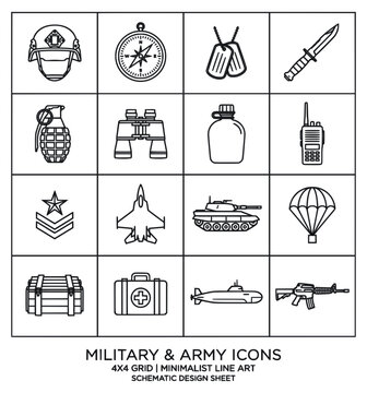 military icon sheet - simple line art