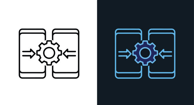 Vector illustration of two phones and gear icon - Blue icon set - Modern style icon  - Glyph and solid icon set - Icon vector