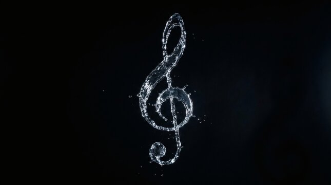 Glowing treble clef symbol, musical note icon, sparkling white treble clef, music notation element