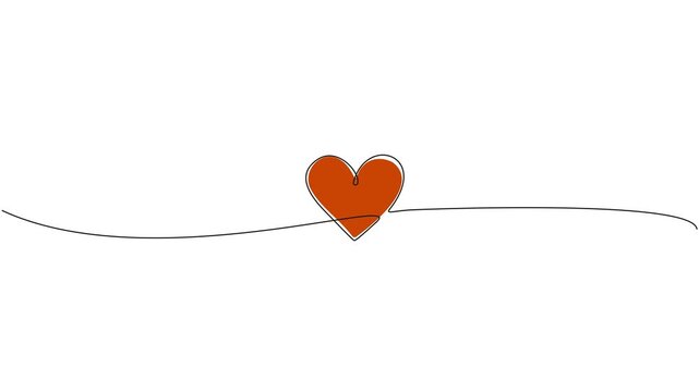 animated continuous line drawing of red colored heart shape, minimalist line art animation of love symbol