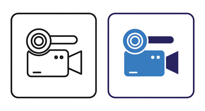 Video camera icon set, line art and flat design - Line and glyph solid icon and logo template - Clipart, sticker - icon set