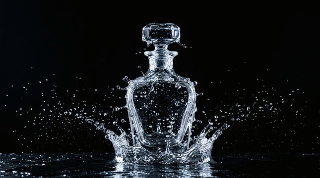 Water, splash, clear liquid drop, dynamic movement, black background