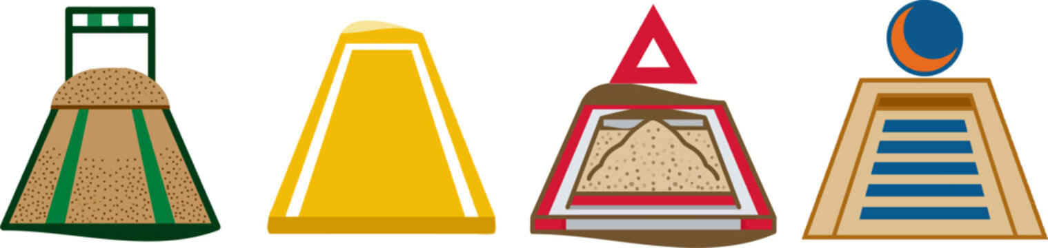 A minimalist flat design icon of a long jump sandpit with clear outlines and solid colors on a white background