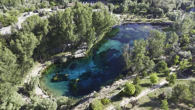 Aerial and Scenic View of Gokpinar Lake in Gurun Sivas Turkey with Crystal Clear Turquoise Water