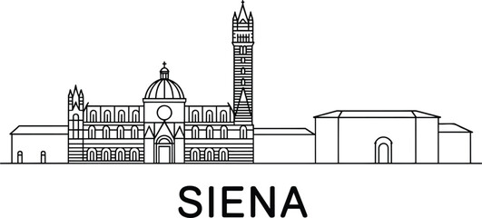 Obraz premium Siena skyline line art featuring the historic duomo cathedral and torre del mangia tower, minimalist black outline travel landmark and linear and di