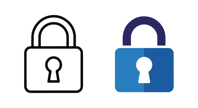 Vector lock icons in flat design with keyhole - Line and glyph solid icon and logo template - Clipart, sticker - icon set