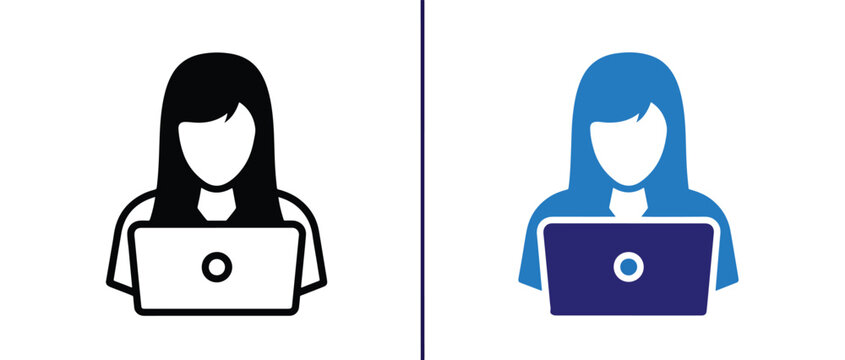 Vector user profile icons with laptop and loading screen - Blue icon set - Modern style icon  - Glyph and solid icon set - Icon vector
