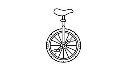 Single wheel unicycle icon, minimalist outline drawing on white background. © Piring