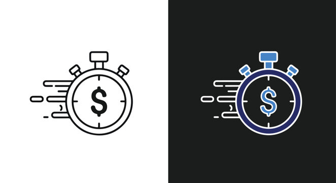 Vector money timer icon set with dollar sign - Line and glyph solid icon and logo template - Clipart, sticker - icon set