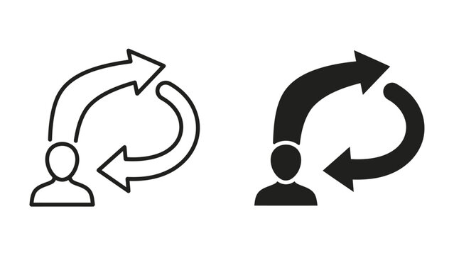 Continuous Improvement Cycle Icons: Two stylized icons depict a human silhouette with circular arrows, symbolizing the iterative process of continuous improvement, growth, and learning.