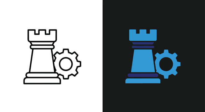 Chess rook and gear vector icons - Line and glyph solid icon and logo template - Clipart, sticker - icon set