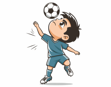 Young soccer player heading a ball during a match